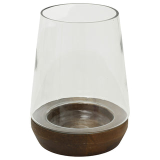 Mango Wood & Glass Hurricane Tea Light Candle Lantern, Hurricane Candle Holder