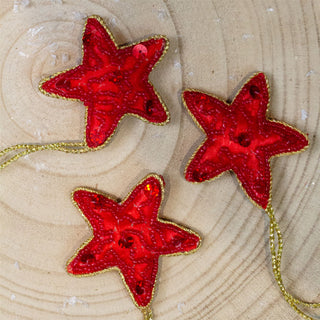 Set of 3 Christmas Tree Hanging Decorations | Red Star Christmas Tree Baubles