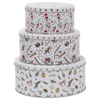 Set of 3 Round Christmas Nesting Tins for Biscuits and Festive Treats