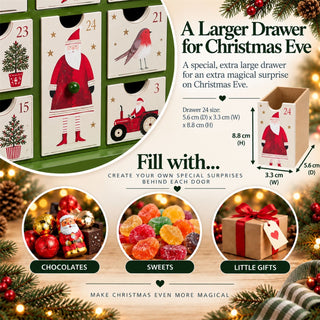Christmas Farm Wooden Advent Calendar, Fill Your Own Reusable 24 Drawer Calendar