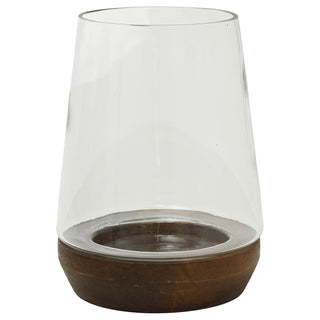 Mango Wood & Glass Hurricane Tea Light Candle Lantern, Hurricane Candle Holder