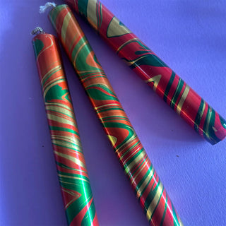The Colour Emporium Set of 3 Metallic Hand-dipped Marbled Christmas Candles