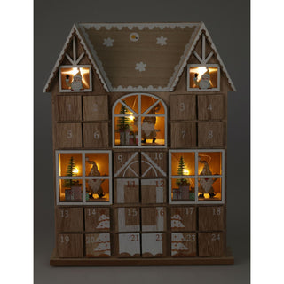 Wooden House Advent Calendar with 24 Drawers and LED Lights | Christmas Calendar