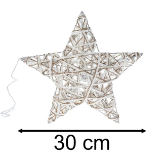 Illuminated Jute Star with Glitter | Warm White LED Christmas Window Light 30cm