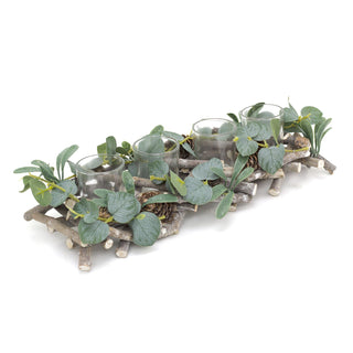 39cm Alpine Sage Four Christmas Tealight Candle Holder | Three Christmas Garland Tea Light Holder | Christmas Candle Centerpiece