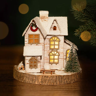 LED Wooden Christmas House | Light Up Christmas Village Ornament - 16x15cm