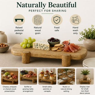 Mango Wood Serving Platter, Natural Raised Cheese Board with Feet 35 x 18 cm