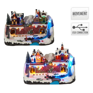 LED Christmas Village with Moving Cars or Skiers, Random Design, 33 cm