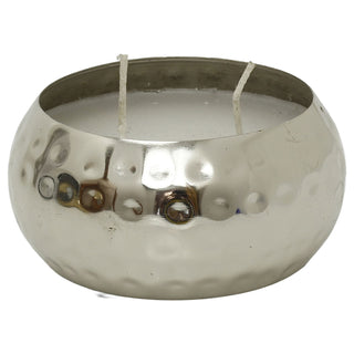 Hammered Two-Wick Candle in Silver Metal Holder, Unscented, 200g Wax Fill, 10 cm