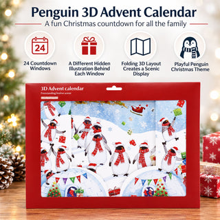 Penguins in Scarves 3D Christmas Advent Calendar, Freestanding 24 Window