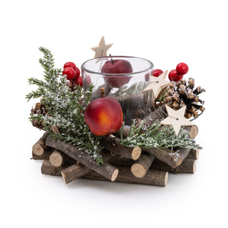 Traditional Pinecone & Berries Wooden Christmas Wreath Tealight Candle Holder