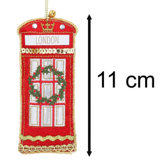 London Phone Box Bauble | Luxury Fabric Christmas Tree Hanging Ornament - 11cm