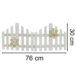 Snowflake LED Light Up Christmas Tree Fence | White Wooden Picket Fence Skirt | Festive Xmas Tree Decoration - 76 x 30cm