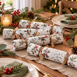 6 Plantable Christmas Crackers, Botanical Print with Wildflower Seeds