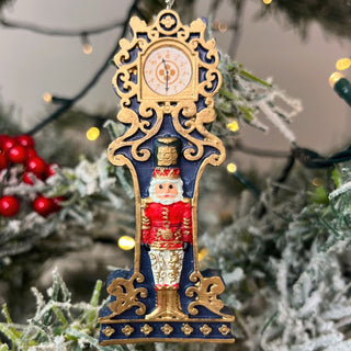 Clock with Nutcracker Christmas Bauble | Resin Christmas Tree Ornament - 9cm