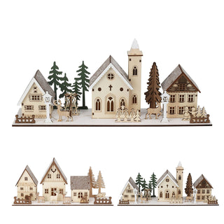 Christmas Scene Light-Up Houses | LED Wooden Winter Houses Ornament - 40cm