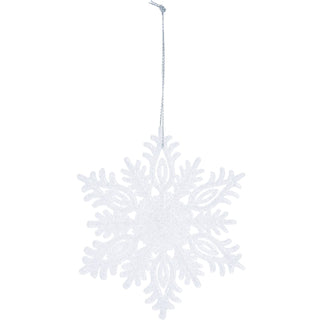 White Snowflake Glitter Bauble | Snowflake Christmas Tree Ornament - 10cm