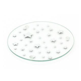 Star Silver Mirrored Glass Coaster | Round Mirror Glass Candle Plate Stand