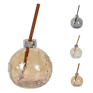 Christmas Bauble Drinking Jar | Novelty Glass with Straw for Festive Drinks