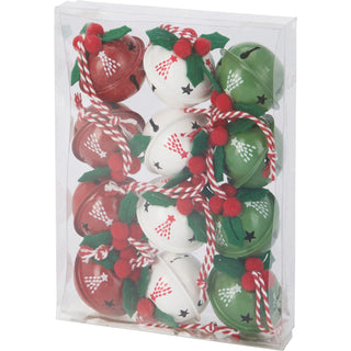 Pack of 12 Small Festive Jingle Bell Baubles | Christmas Tree Ornaments - 4cm