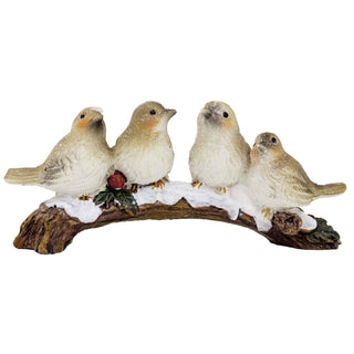 Festive Snowbirds on a Branch | 4 Bird Christmas Wildlife Ornament Figurine