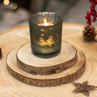 Silhouette Christmas Tealight Holder | Frosted Green Glass Candle Holder - 8cm