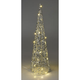 Silver Cone LED Christmas Tree | Warm White Pre-lit Light-Up Tree Cone - 40cm