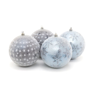 4 Piece 10cm Frosted Blue Christmas Baubles | Christmas Tree Decorations | Blue Xmas Baubles Christmas Decor