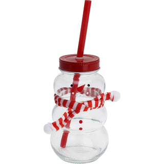 Snowman-Shaped Glass Drinking Jar with Lid and Straw | Christmas Mason Jar