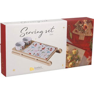 Christmas Sleigh Serving Board Set with Ceramic Platter and 2 Bowls, 33.5 cm