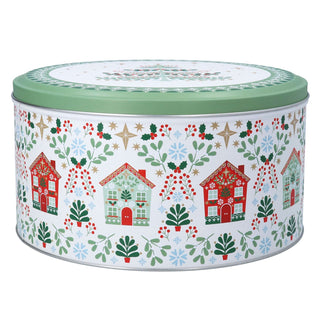 Alpine Houses Christmas Cake Tin, 23cm Round Gisela Graham Storage Tin