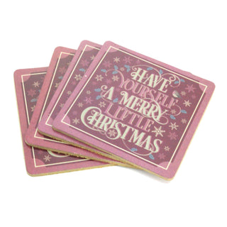 Set Of 4 Traditional Christmas Design Wipe Clean Table Coasters - Red