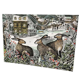 We Three Hares Advent Calendar Greetings Card | Christmas Advent Card & Envelope