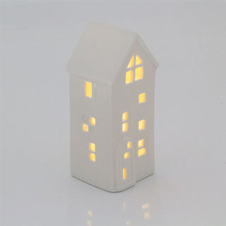 16cm White Ceramic LED Christmas House Ornament | Christmas Village Light Up House | LED Christmas House Night Light Christmas Decoration - Design Varies One Supplied