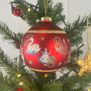 12 Days of Christmas Bauble | Red & Gold Christmas Tree Hanging Ornament - 10cm