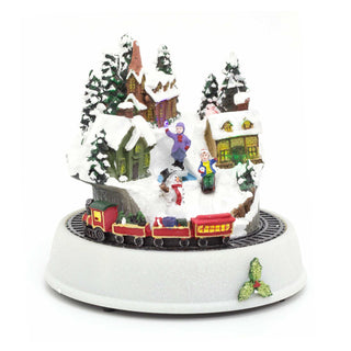 Light Up LED Animated Christmas Village Ornament | Christmas Scene With Moving Train Xmas Model Village | Design Varies One Supplied