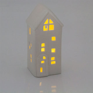 16cm White Ceramic LED Christmas House Ornament | Christmas Village Light Up House | LED Christmas House Night Light Christmas Decoration - Design Varies One Supplied