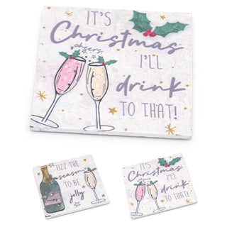 Christmas Fizz Slate Coaster | Novelty Drinks Christmas Coaster | Square Cup Mug Table Mats - Design Varies One Supplied