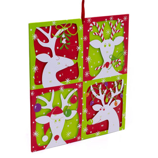 3D Reindeer Christmas Advent Calendar - Glittered Die-Cut with Ribbon, 35.5x39cm