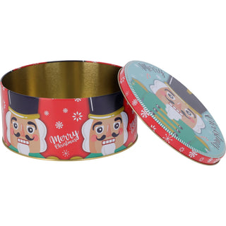 Set of 3 Christmas Storage Tins | 3-piece Nutcracker Round Kitchen Nesting Tins