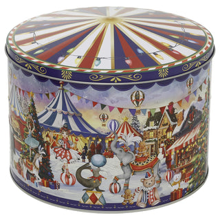 Christmas Storage Tin, Round Metal Carousel Biscuit Tin, 20 cm, Assorted