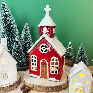 Ceramic Christmas Church Tealight Holder | Candle Holder Christmas Ornament