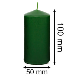 Set of 4 Green Pillar Candles | Unscented Wax Candles for Home & Events - 5x10cm
