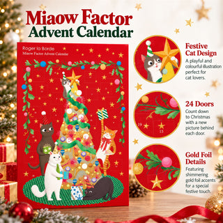 Miaow Factor Christmas Advent Calendar, 42cm Cat Advent Calendar with Gold Foil