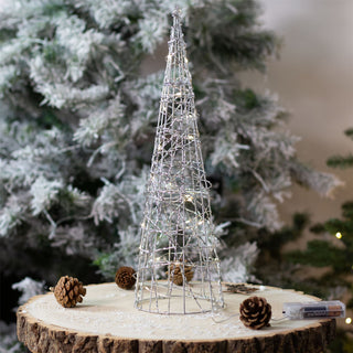 Silver Cone LED Christmas Tree | Warm White Pre-lit Light-Up Tree Cone - 40cm