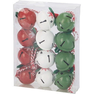 Pack of 12 Small Festive Jingle Bell Baubles | Christmas Tree Ornaments - 4cm