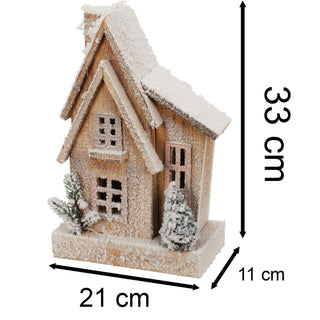 LED Snow-Covered Wooden Christmas House | Light Up Village House Ornament - 33cm