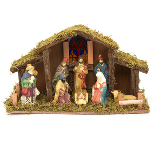 Light Up LED Freestanding Christmas Nativity Set Scene Crib Stable With Figures