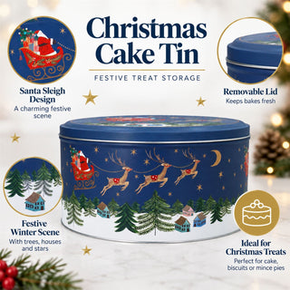 Nostalgia Sleigh Christmas Cake Tin, 23cm Gisela Graham Round Storage Tin