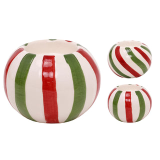 Christmas Candy Stripe Ceramic Candle Holder 9.5x7cm